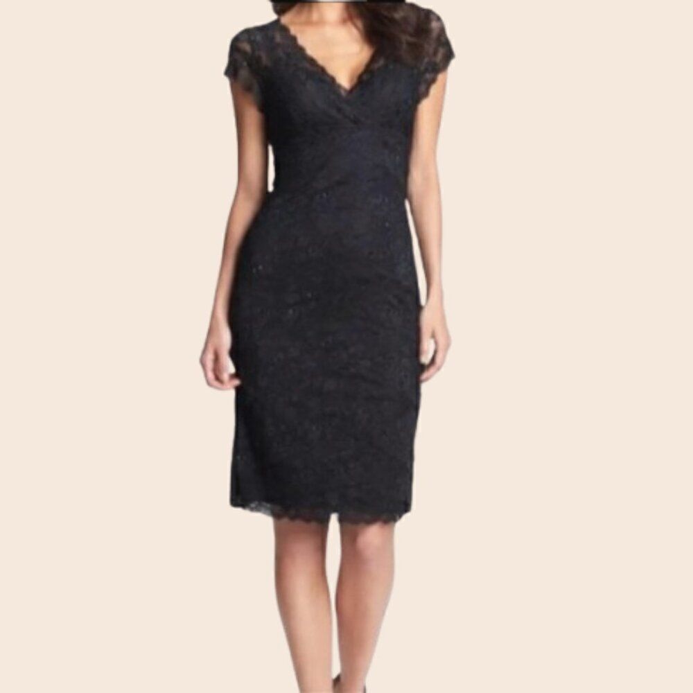 Marina Black Lace and Beaded Formal Cocktail Dress Size 6